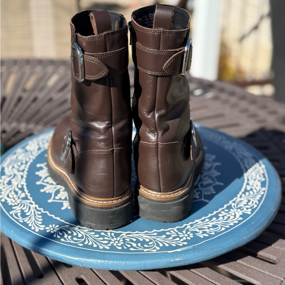 FABIANELLI Made In Italy Leather Mid Lug Booties With 2 Buckles, Sz 8 - Picture 10 of 12